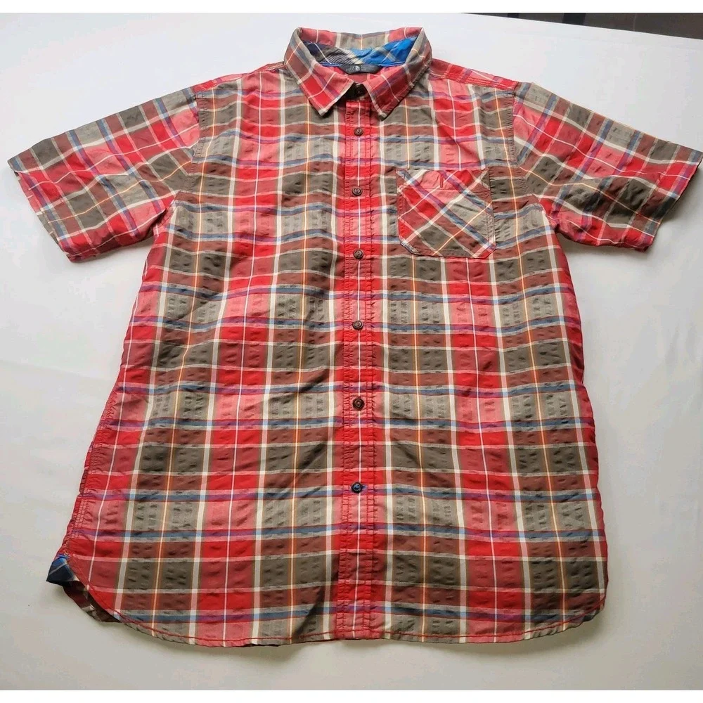 The North Face Shirt Travel Outdoor Hiking Short Sleeve Plaid Nylon Men's Medium